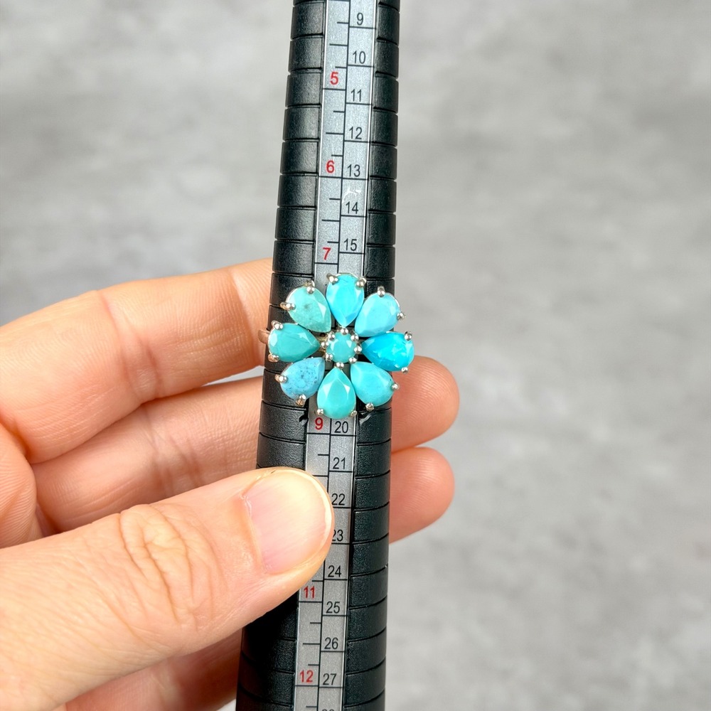 Sterling Silver Turquoise Flower Cluster Ring Size 8 Boho Statement Jewelry